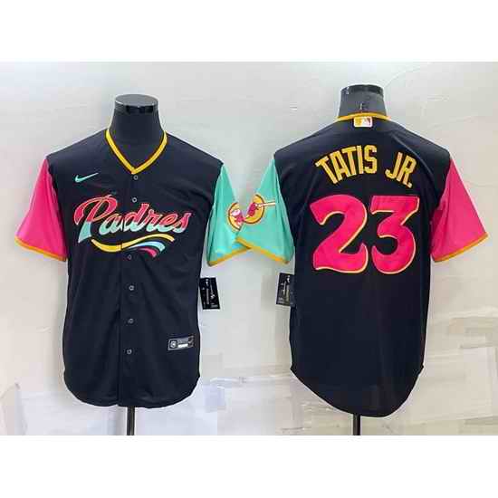 Men San Diego Padres #23 Fernando Tatis Jr  2022 Black City Connect Cool Base Stitched Jersey