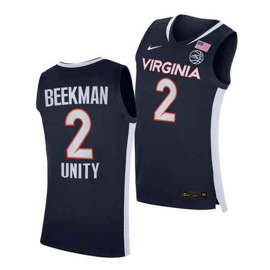 Virginia Cavaliers Reece Beekman Virginia Cavaliers Navy Unity 2021 Road Secondary Logo Jersey