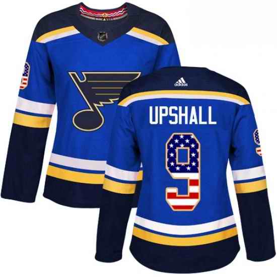 Womens Adidas St Louis Blues #9 Scottie Upshall Authentic Blue USA Flag Fashion NHL Jersey