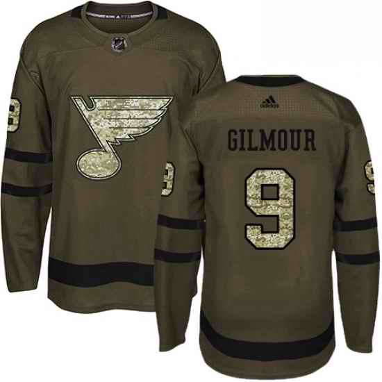 Mens Adidas St Louis Blues #9 Doug Gilmour Premier Green Salute to Service NHL Jersey