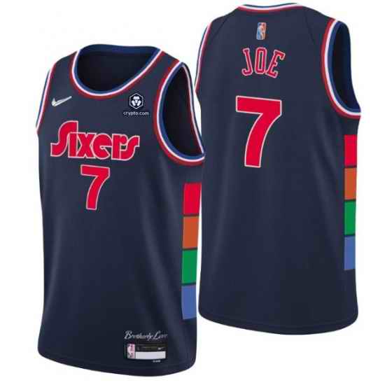 Men Philadelphia 76ers #7 Isaiah Joe 2021 22 City Edition Navy 75th Anniversary Stitched Swingman Jersey