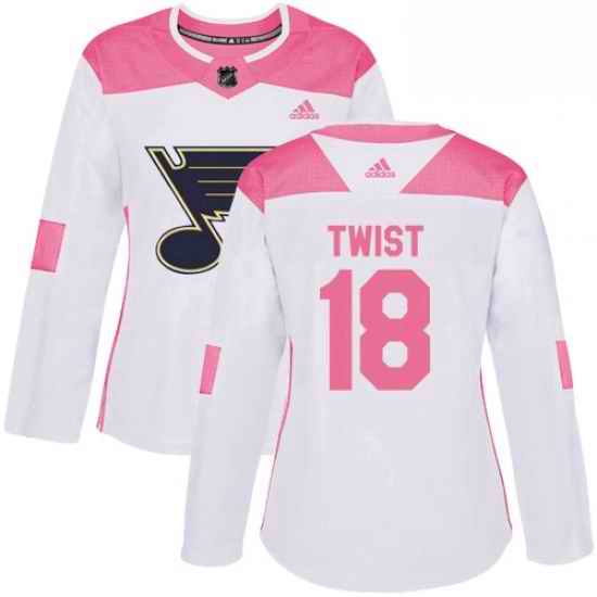 Womens Adidas St Louis Blues #18 Tony Twist Authentic WhitePink Fashion NHL Jersey