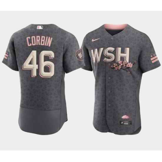 Men Washington Nationals #46 Patrick Corbin 2022 Grey City Connect Cherry Blossom Flex Base Stitched MLB jersey