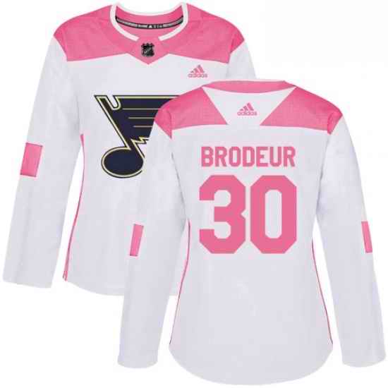Womens Adidas St Louis Blues #30 Martin Brodeur Authentic WhitePink Fashion NHL Jersey