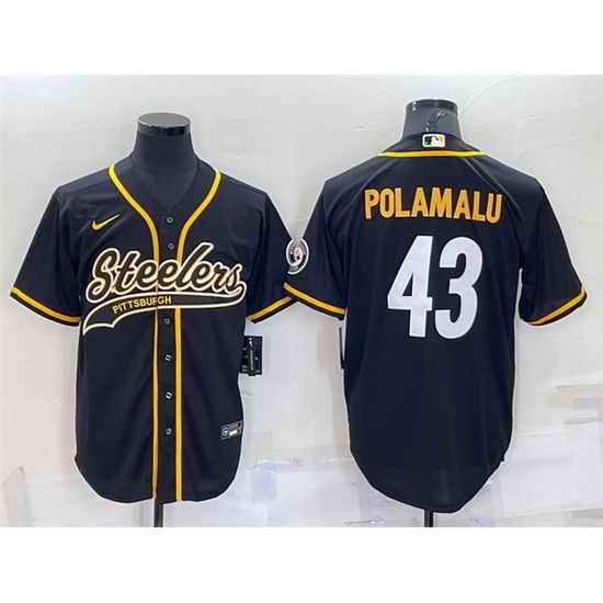 Men Pittsburgh Steelers #43 Troy Polamalu Black With Patch Cool Base Stitched Baseball Jersey
