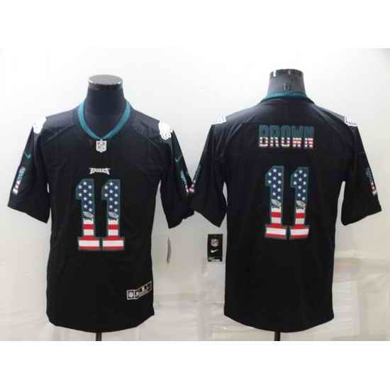 Men Philadelphia Eagles #11 A J Brown Black USA Flag Color Rush Limited Stitched Jerse