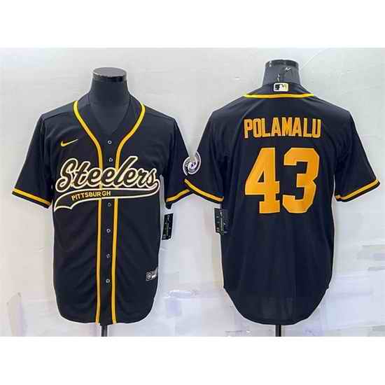 Men Pittsburgh Steelers #43 Troy Polamalu Black Gold With Patch Cool Base Stitched Baseball Jersey