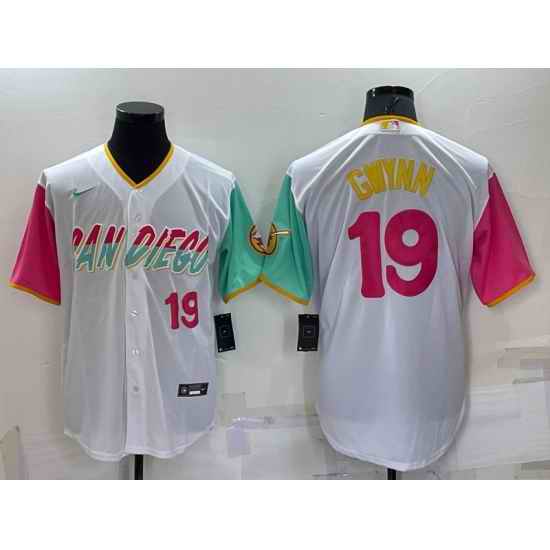 Men San Diego Padres #19 Tony Gwynn 2022 White City Connect Cool Base Stitched Jersey