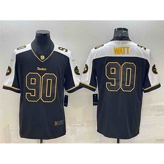Men Pittsburgh Steelers #90 T J Watt Black Gold Thanksgiving Vapor Untouchable Limited Stitched Jersey