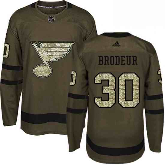Mens Adidas St Louis Blues #30 Martin Brodeur Authentic Green Salute to Service NHL Jersey