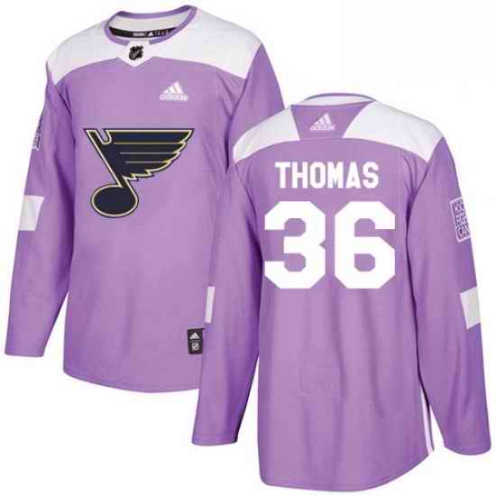 Mens Adidas St Louis Blues #36 Robert Thomas Authentic Purple Fights Cancer Practice NHL Jersey