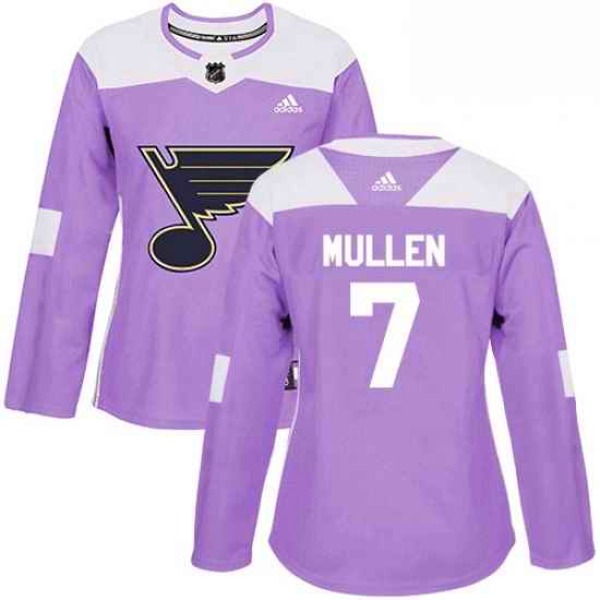 Womens Adidas St Louis Blues #7 Joe Mullen Authentic Purple Fights Cancer Practice NHL Jersey