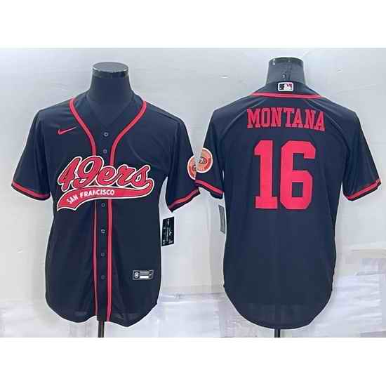 Men San Francisco 49ers #16 Joe Montana Black Cool Base Stitched Baseball Jersey