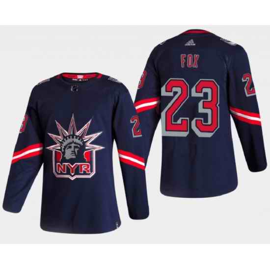 Men New York Rangers #23 Adam Fox 2021 Navy Reverse Retro Stitched Jersey