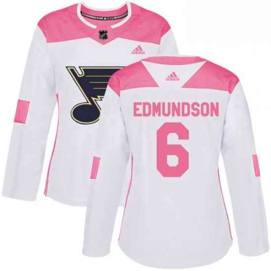 Womens Adidas St Louis Blues #6 Joel Edmundson Authentic WhitePink Fashion NHL Jersey
