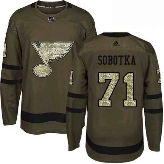 Mens Adidas St Louis Blues #71 Vladimir Sobotka Authentic Green Salute to Service NHL Jersey