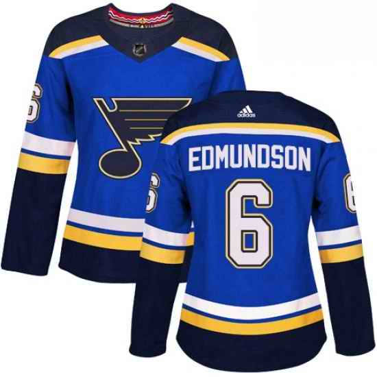 Womens Adidas St Louis Blues #6 Joel Edmundson Authentic Royal Blue Home NHL Jersey