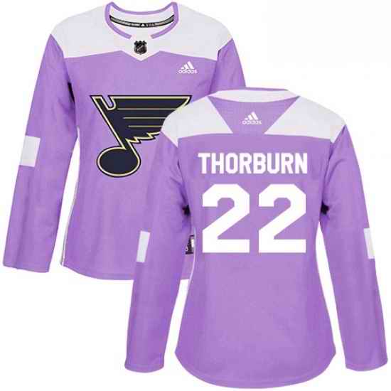Womens Adidas St Louis Blues #22 Chris Thorburn Authentic Purple Fights Cancer Practice NHL Jersey