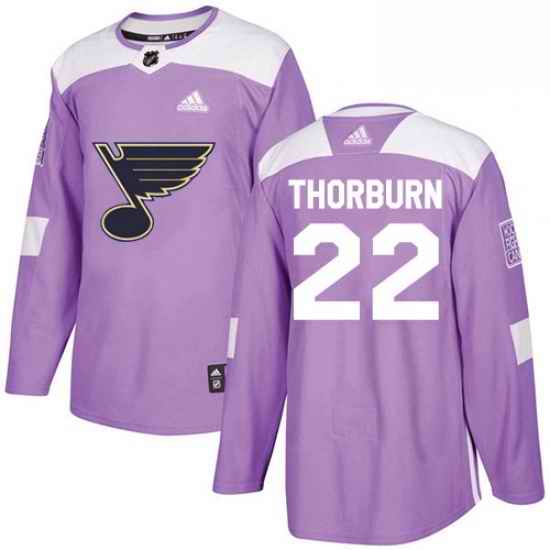 Mens Adidas St Louis Blues #22 Chris Thorburn Authentic Purple Fights Cancer Practice NHL Jersey