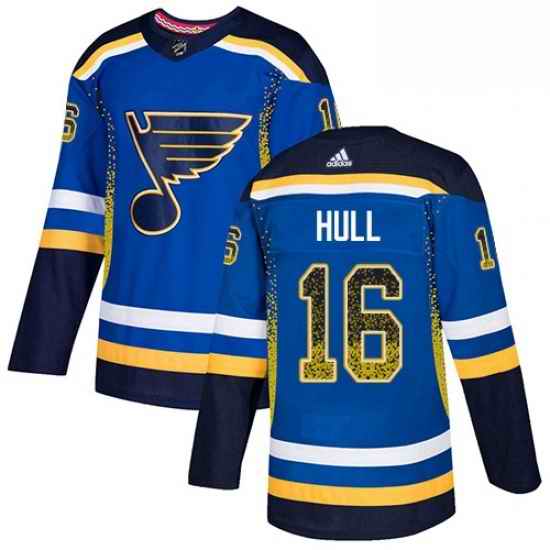 Mens Adidas St Louis Blues #16 Brett Hull Authentic Blue Drift Fashion NHL Jersey