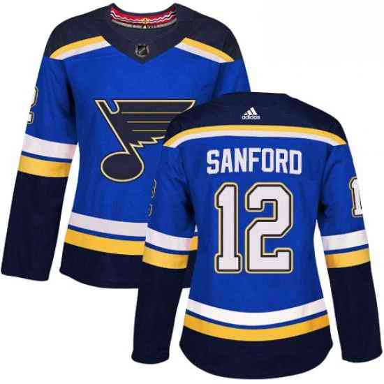 Womens Adidas St Louis Blues #12 Zach Sanford Authentic Royal Blue Home NHL Jersey