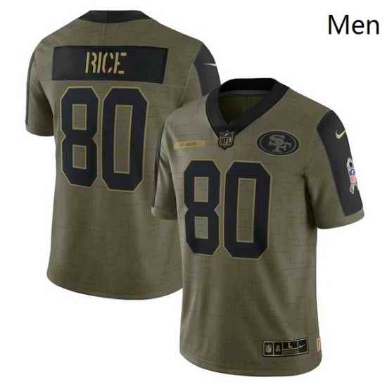 Men's San Francisco 49ers Jerry Rice Nike Olive 2021 Salute To Service Retired Player Limited Jersey