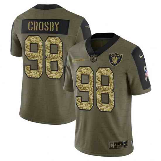 Men Las Vegas Raiders #98 Maxx Crosby 2021 Salute To Service Olive Camo Limited Stitched Jersey