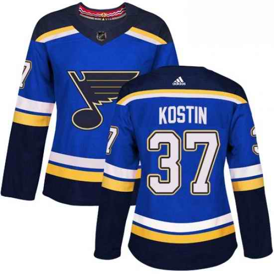 Womens Adidas St Louis Blues #37 Klim Kostin Authentic Royal Blue Home NHL Jersey