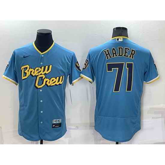Men Milwaukee Brewers #71 Josh Hader 2022 Powder Blue City Connect Flex Base Stitched Jersey