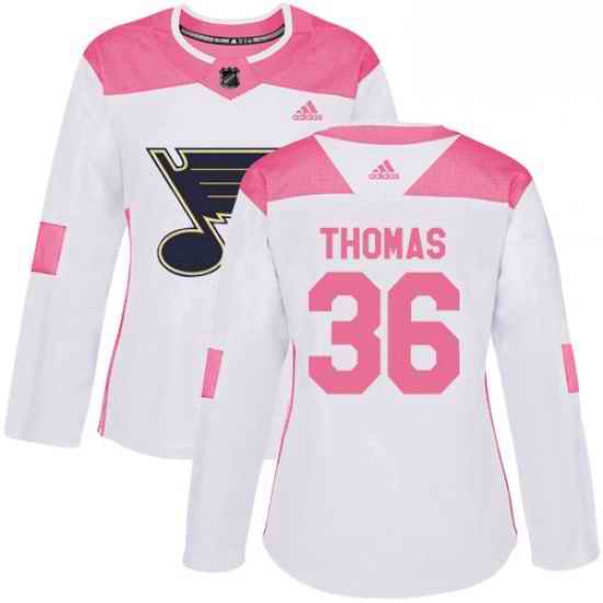 Womens Adidas St Louis Blues #36 Robert Thomas Authentic WhitePink Fashion NHL Jersey