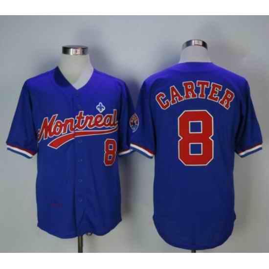 Montreal Expos #8 Gary Carter Baseball Jersey Blue Retro
