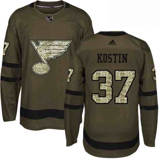 Mens Adidas St Louis Blues #37 Klim Kostin Authentic Green Salute to Service NHL Jersey