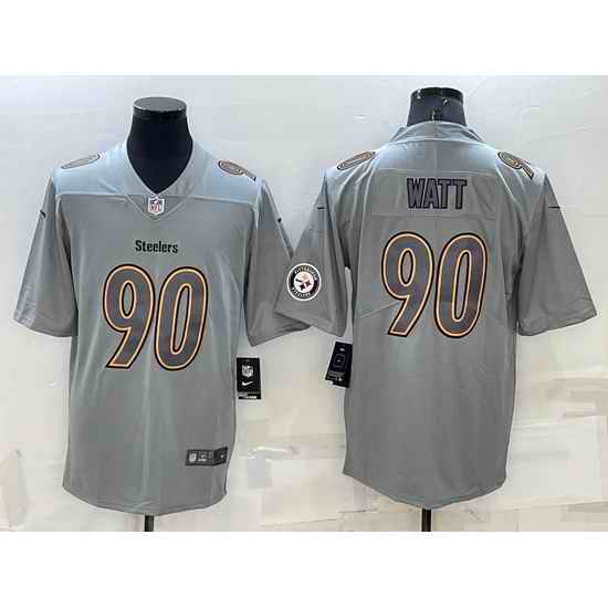 Men Pittsburgh Steelers #90 T J  Watt Grey Atmosphere Fashion Stitched Jersey