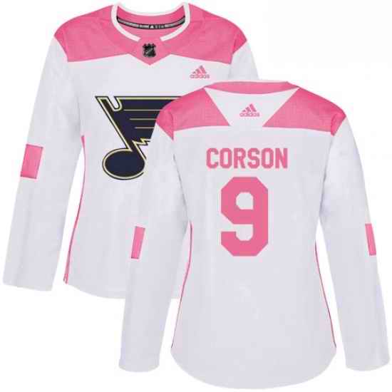 Womens Adidas St Louis Blues #9 Shayne Corson Authentic WhitePink Fashion NHL Jersey