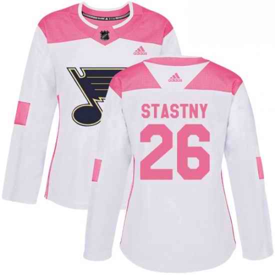 Womens Adidas St Louis Blues #26 Paul Stastny Authentic WhitePink Fashion NHL Jersey