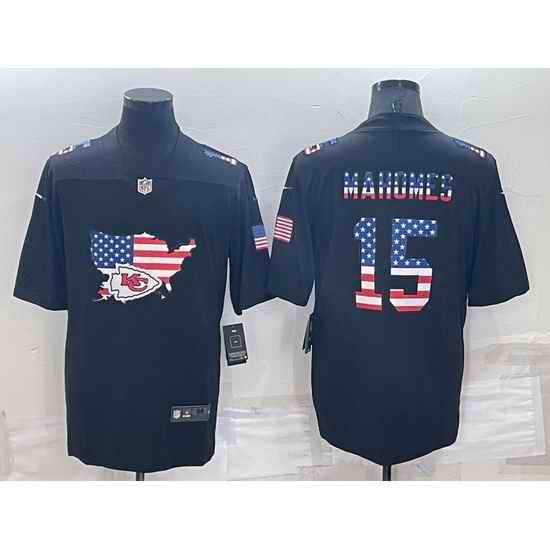 Men Kansas City Chiefs #15 Patrick Mahomes Black USA Flag Limited Stitched Jersey