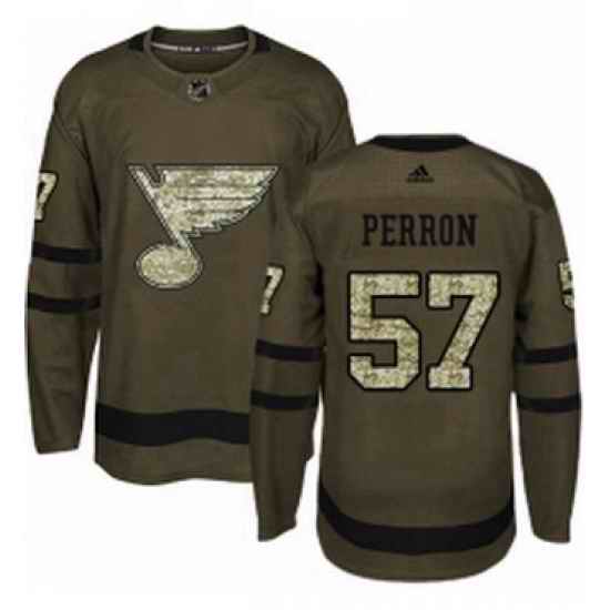Mens Adidas St Louis Blues #57 David Perron Authentic Green Salute to Service NHL Jersey