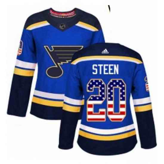 Womens Adidas St Louis Blues #20 Alexander Steen Authentic Blue USA Flag Fashion NHL Jersey