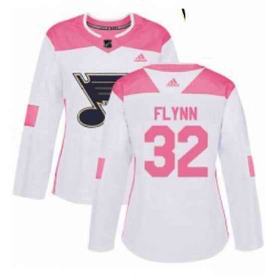Womens Adidas St Louis Blues #32 Brian Flynn Authentic White Pink Fashion NHL Jersey