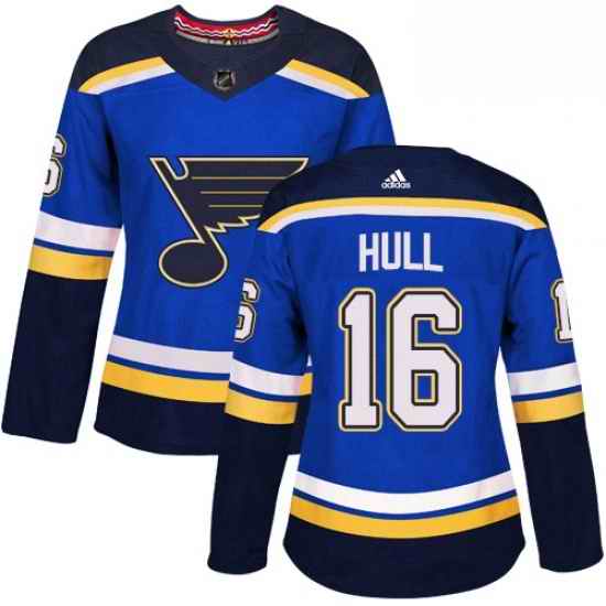 Womens Adidas St Louis Blues #16 Brett Hull Authentic Royal Blue Home NHL Jersey