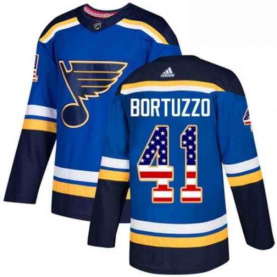 Mens Adidas St Louis Blues #41 Robert Bortuzzo Authentic Blue USA Flag Fashion NHL Jersey