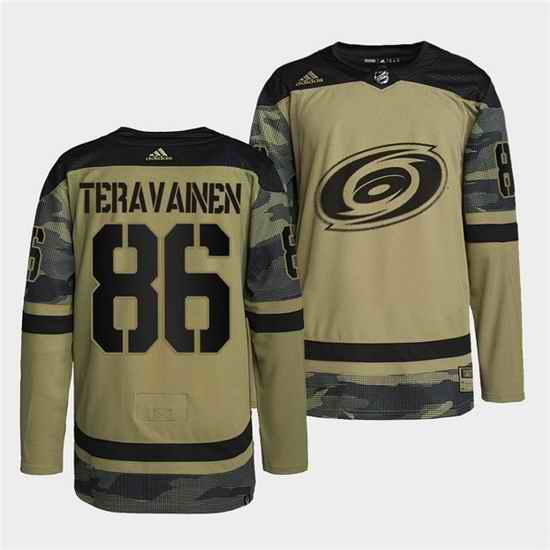 Men Carolina Hurricanes #86 Teuvo Teravainen 2022 Camo Military Appreciation Night Stitched jersey
