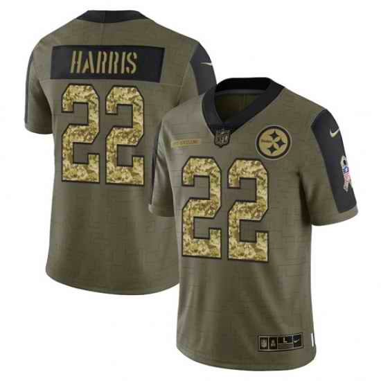 Men Pittsburgh Steelers #22 Najee Harris 2021 Salute To Service Olive Camo Limited Stitched Jersey