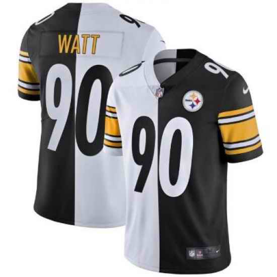 Men Nike Steelers #90 T J Watt Black And White Split Vapor Untouchable Limited Jersey II