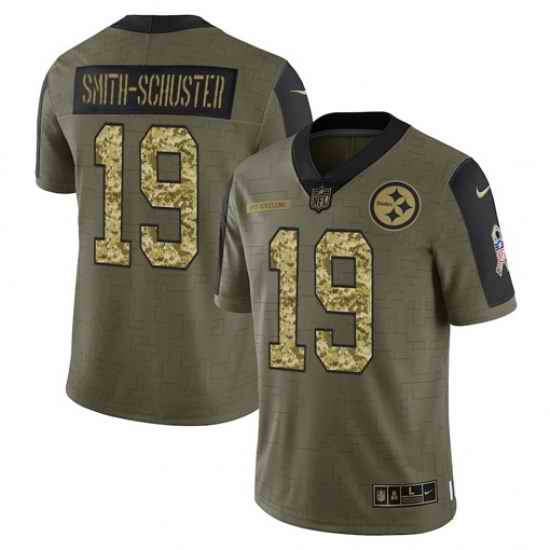 Men Pittsburgh Steelers #19 JuJu Smith Schuster 2021 Salute To Service Olive Camo Limited Stitched Jersey