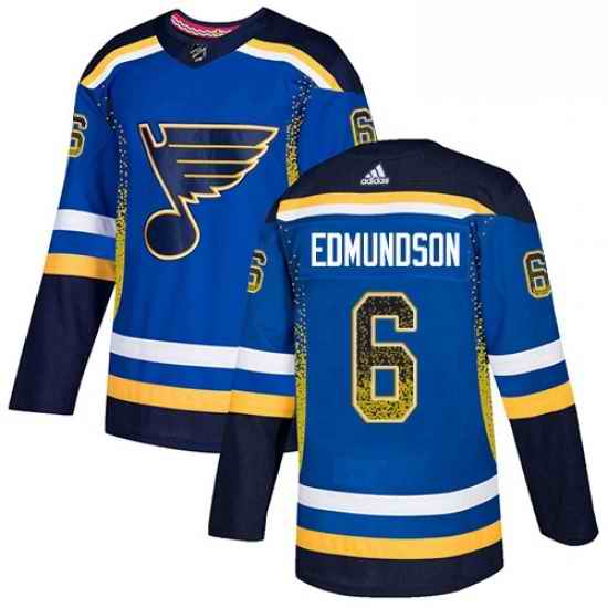 Mens Adidas St Louis Blues #6 Joel Edmundson Authentic Blue Drift Fashion NHL Jersey