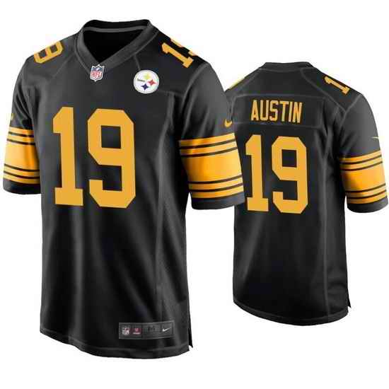 Men Pittsburgh Steelers #19 Calvin Austin Black Color Rush Stitched Jersey