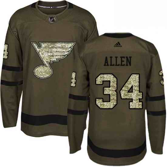 Mens Adidas St Louis Blues #34 Jake Allen Authentic Green Salute to Service NHL Jersey