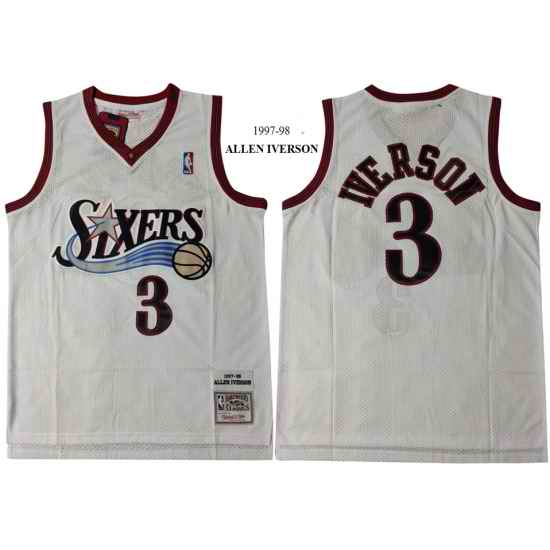 Philadelphia 76ers #3 Allen Iverson White 1997 98 Hardwood Classics Mesh Jersey