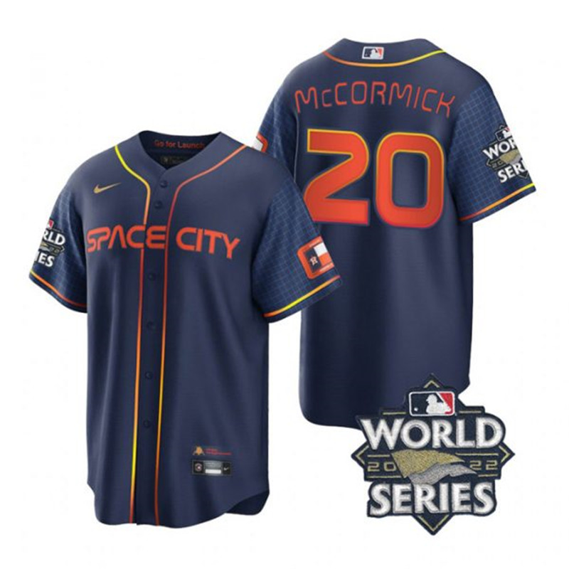 Astros #20 Chas Mccormick Navy Nike 2022 World Series City Connect Cool Base Jersey